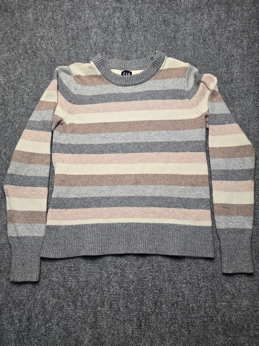 GAP Striped Sweater Womens S Gray Beige Pink Cream Crewneck Knit